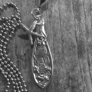 Handcrafted Silverplate Spoon Handle Necklace pendant initial A starfish charm